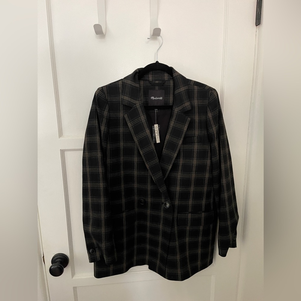 Glen Plaid Oversized Knit Blazer - Almost Black
